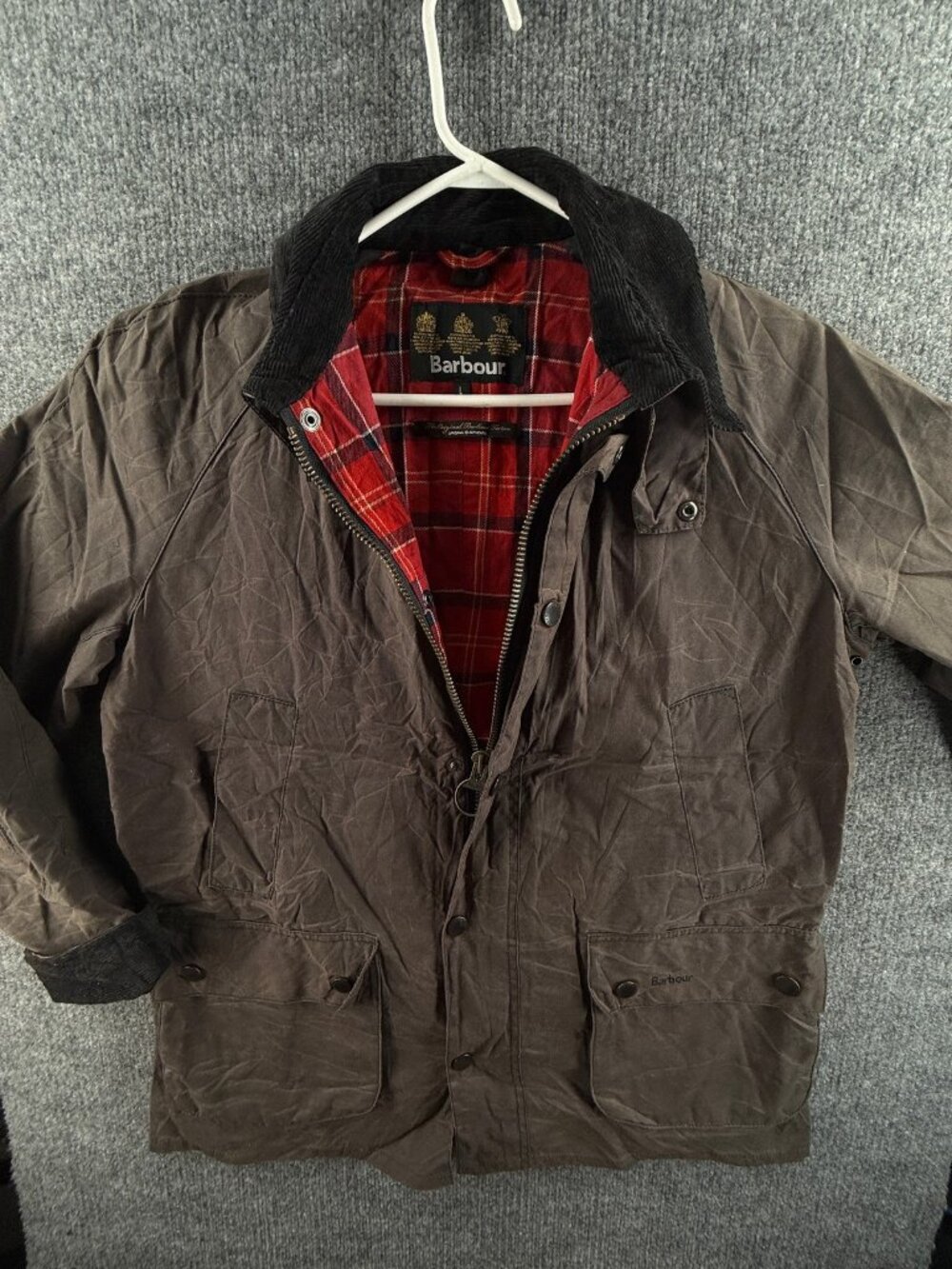 Barbour Ashby Waxed Jacket Canvas Large Cotton Mens Brown Biker Full Zip Snap